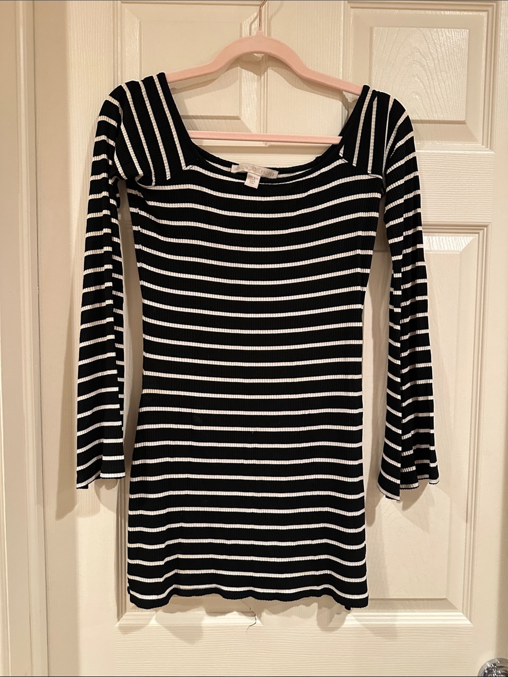 Boston Proper Black and White Striped Long-Sleeve Dress